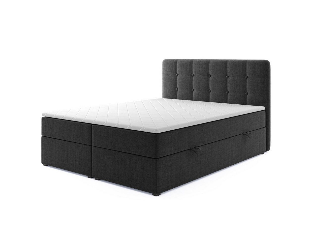 M-Punkt24 Boxspringbett Athen (180 x 200 cm, Grau oder Schwarz), inkl. Bettkasten, inkl. Visco-Topper, inkl. Matratze H3 von M-Punkt24