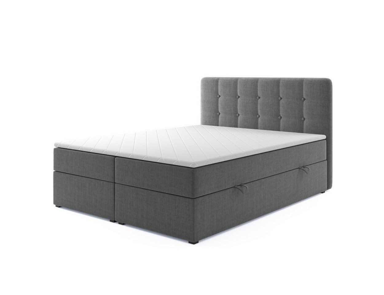 M-Punkt24 Boxspringbett Athen (180 x 200 cm, Grau oder Schwarz), inkl. Bettkasten, inkl. Visco-Topper, inkl. Matratze H3 von M-Punkt24