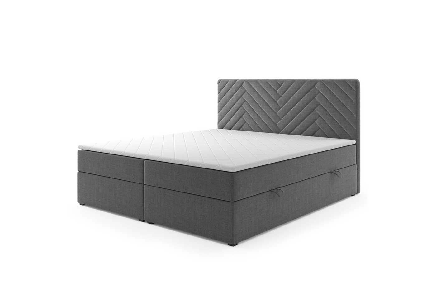 M-Punkt24 Boxspringbett Boxspringbett mit Bettkasten Manila H3 Grau Schwarz (Liegefläche 180 x 200 cm), inkl. Bettkasten und Topper von M-Punkt24