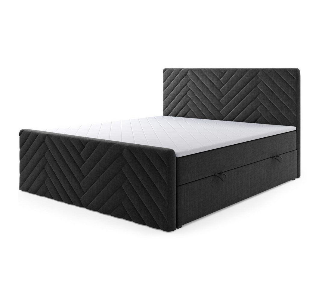 M-Punkt24 Boxspringbett Manila mit Fußteil Grau Schwarz (Schwarz, 180 x 200 cm), inkl. Fußteil, Inkl. Bettkasten, inkl. Fußteil, inkl. Topper von M-Punkt24