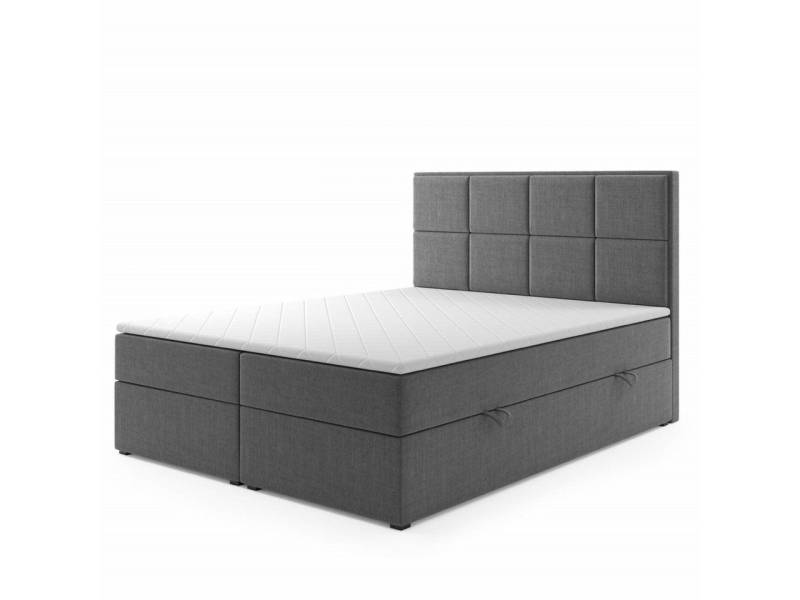 M-Punkt24 Boxspringbett Neapel (180 x 200 cm, Grau), inkl. Visco-Schaum-Topper, Federkern-Matratze, inkl. Bettkasten von M-Punkt24