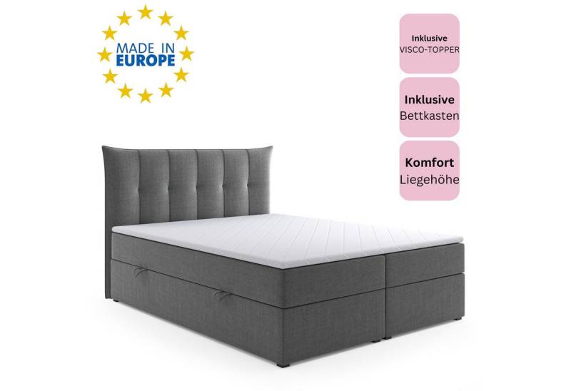 M-Punkt24 Boxspringbett Padua (Grau oder Schwarz, 180 x 200 cm), inkl. Bettkasten und Visco Topper, inklusive Matratze von M-Punkt24
