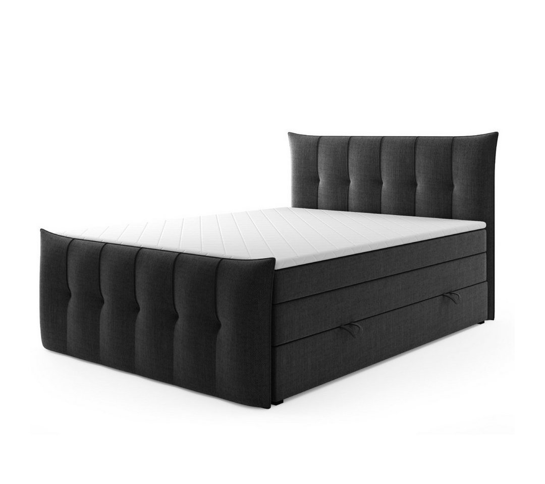 M-Punkt24 Boxspringbett Porto (inkl. Fußteil Grau oder Schwarz, Liegefläche 180 x 200cm), mit Bettkasten, Topper, Fußteil von M-Punkt24