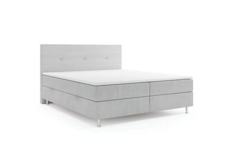 M-Punkt24 Boxspringbett RIO (Grau, Liegefläche 180 x 200cm), mit Bettkasten, Komfort-Schaum-Topper von M-Punkt24