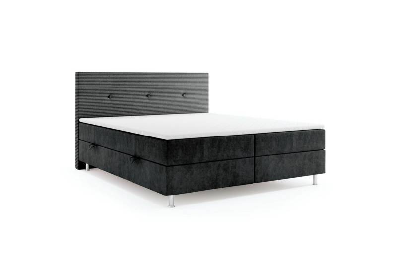 M-Punkt24 Boxspringbett RIO (Schwarz, Liegefläche 180 x 200cm), mit Bettkasten, Komfort-Schaum-Topper von M-Punkt24