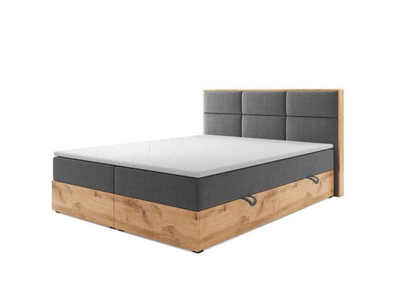 M-Punkt24 Boxspringbett Stockholm (180 x 200 cm), Eiche Holz, mit Bettkasten, mit Topper von M-Punkt24