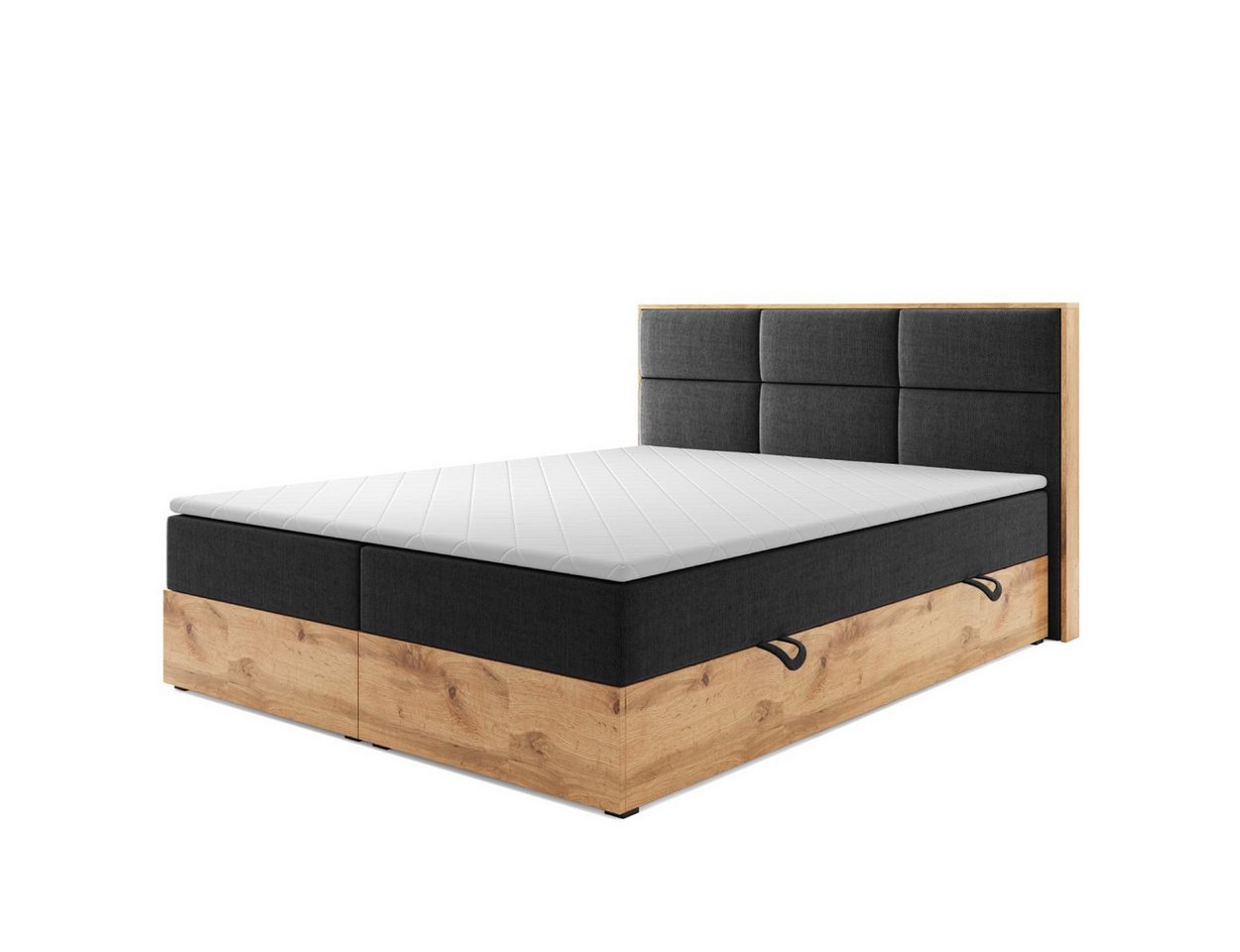 M-Punkt24 Boxspringbett Stockholm (180 x 200 cm), Eiche Holz, mit Bettkasten, mit Topper von M-Punkt24