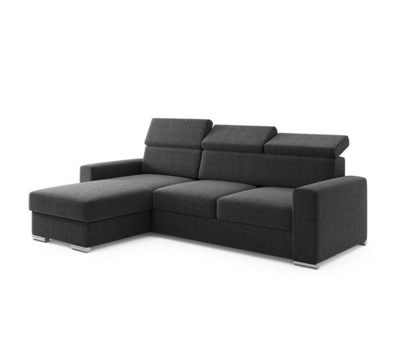 M-Punkt24 Ecksofa Ecksofa Bari Webstoff Grau oder Schwarz mit Bett und Bettkasten, Rechts und Links universell aufbaubar, mit Bettfunktion von M-Punkt24
