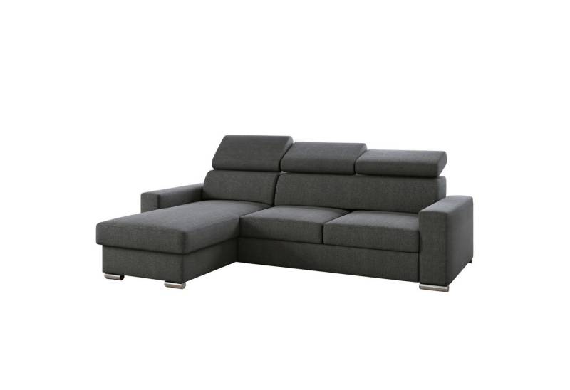 M-Punkt24 Ecksofa Ecksofa Bari Webstoff Grau oder Schwarz mit Bett und Bettkasten, Rechts und Links universell aufbaubar, mit Bettfunktion von M-Punkt24