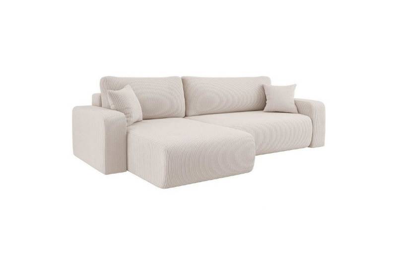 M-Punkt24 Ecksofa LYON, mit Bettfunktion – Feiner Cord Stoff – HR Schaum RG30 – Rundes Design – Universell rechts & links stellbar von M-Punkt24