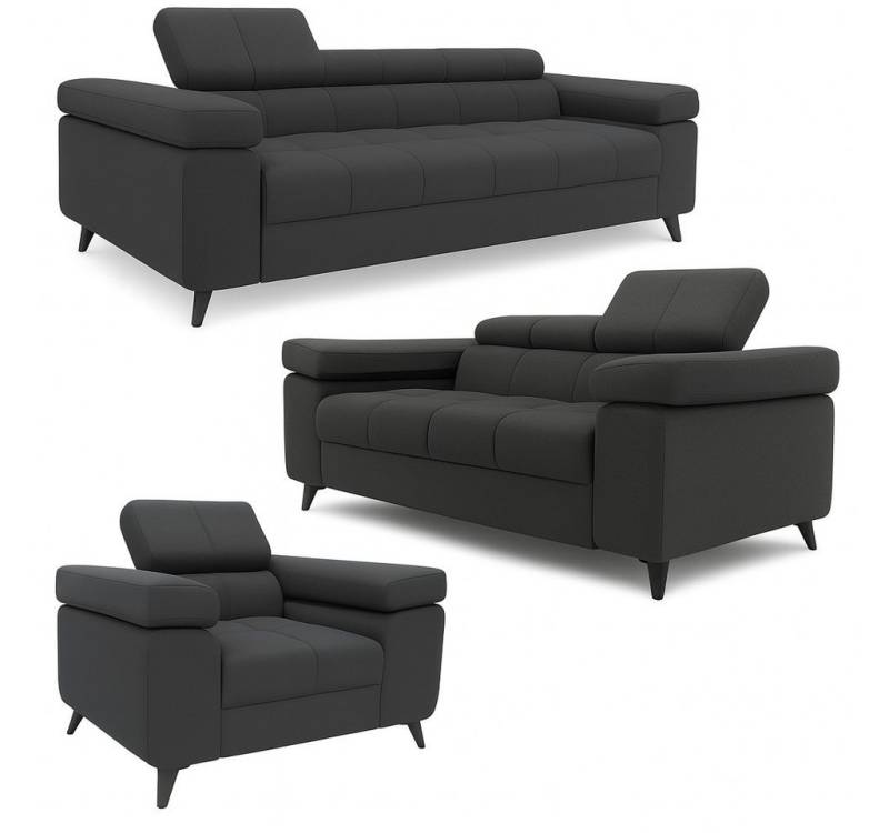 M-Punkt24 Polstergarnitur Sofa 3-2-1 mit Schlaffunktion, (Samtstoff Anthrazit Bigsofa, mit Kopfteilverstellung / Rückenverstellung), bestehend aus 3-Sitzer, 2-Sitzer, Sessel von M-Punkt24