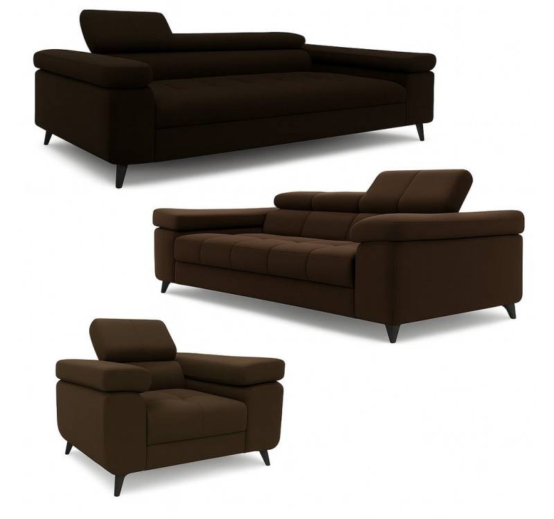 M-Punkt24 Polstergarnitur Sofa 3-2-1 mit Schlaffunktion, (Samtstoff Silbergrau Bigsofa, mit Kopfteilverstellung / Rückenverstellung, Samt-Bezug), bestehend aus 3-Sitzer, 2-Sitzer, Sessel von M-Punkt24