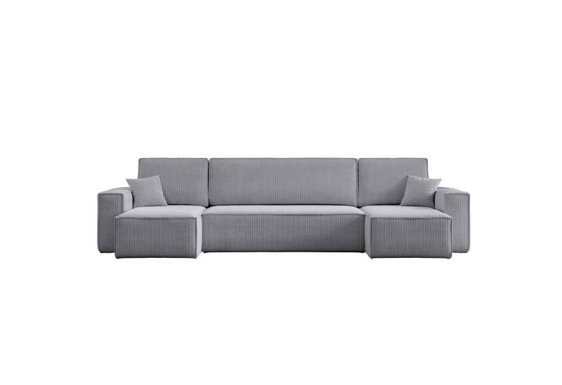M-Punkt24 Wohnlandschaft COMO, Grau mit Bett Sofa Schlafsofa Ottomane, Cord Grau von M-Punkt24