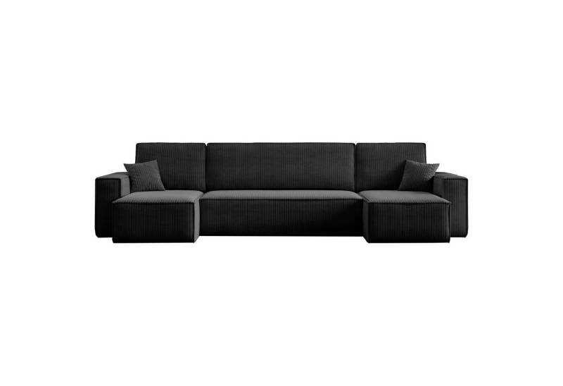 M-Punkt24 Wohnlandschaft COMO, Schwarz mit Bett Sofa Schlafsofa Ottomane, Cord Schwarz von M-Punkt24