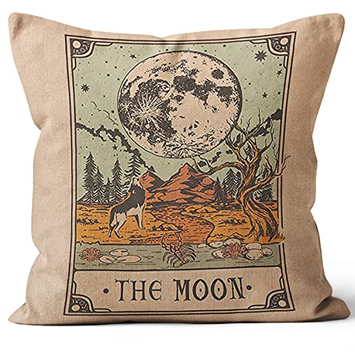 M-Qizi The Moon Tarot Thema Throw Pillow Case, Geschenk für Tochter, Schwester, Geschenk für Astrologie-Liebhaber, Tarot-Liebhaber, College Wohnheim-Dekor, Leinen Kissenbezug für Sofa Couch Bett von M-Qizi