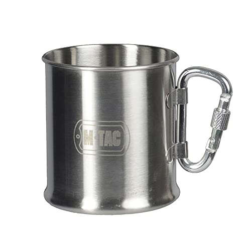 M-Tac Campingbecher mit klappbarem Karabinergriff, Edelstahl, Reisebecher für Wandern, Kaffee, Tee, 240 ml von M-Tac