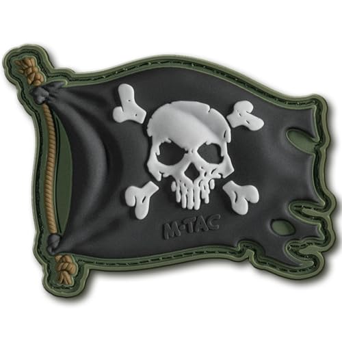 M-Tac Morale Patch Jolly Roger Piratenflagge - PVC Patches für Weste, Rucksäcke, Hüte - Taktischer Militär Patch mit Hakenverschluss Rückseite (Oliv/Schwarz) von M-Tac
