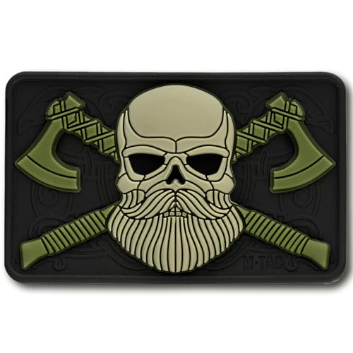 M-Tac Taktischer Bartschädel Patch – Moral Patch für Military Gear Army Patches für Kleidung, Jacken, Rucksäcke, Hüte Patch mit Hakenverschlüssen (schwarz/oliv) von M-Tac