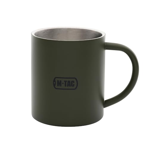 M-Tac Thermobecher 250 ml Edelstahl – Doppelwandige Isolierung – Outdoor Camping Tasse mit Pulverbeschichtung – Robuster & leichter Reisebecher für Trekking, Bushcraft, Jagd, Militär – Olivgrün, Olive von M-Tac
