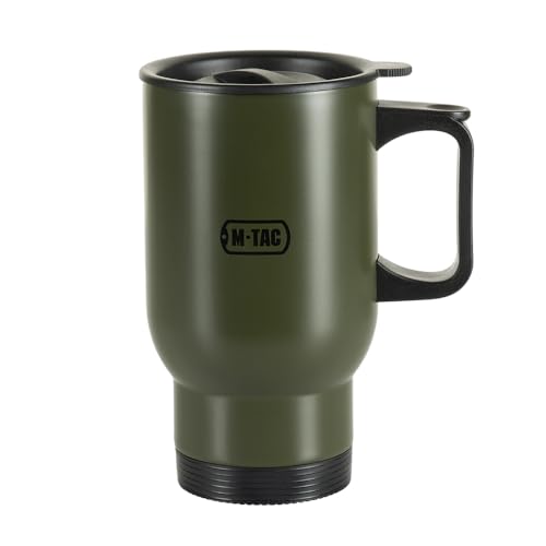 M-Tac Thermobecher 450 ml – Isolierbecher mit Deckel & rutschfester Basis – Edelstahl Kaffeebecher doppelwandig – Camping & Auto Thermotasse für Outdoor, Büro & Reisen – Olivgrün, Olive von M-Tac