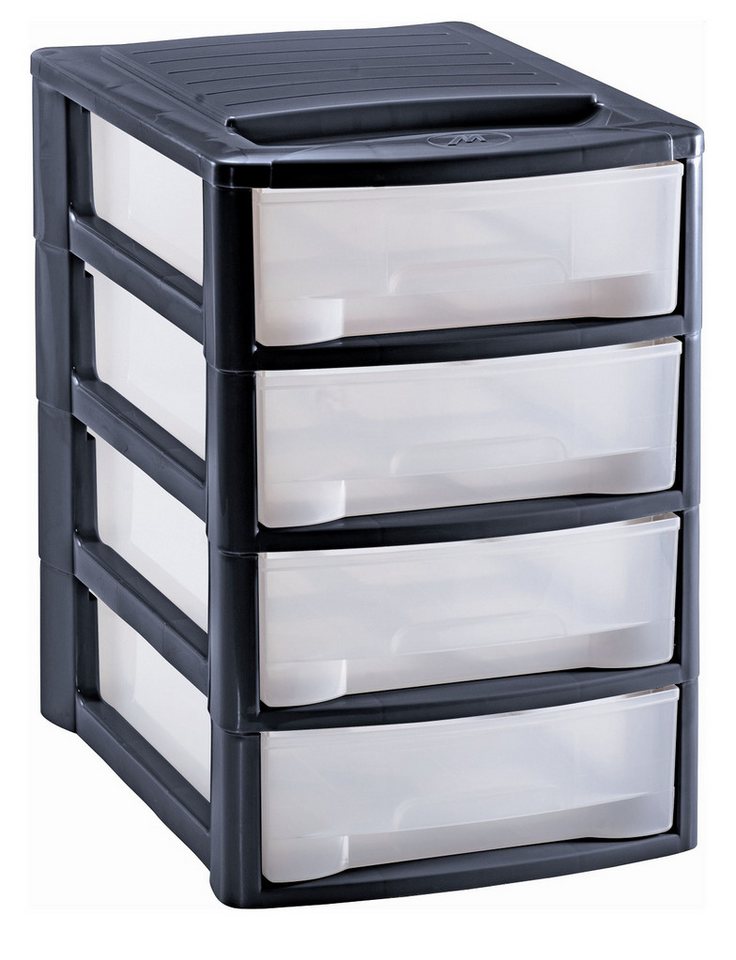 M home Schubladenbox Bürobox Briefablage DIN A4 4 Ablage Fächer Organizer Ablagebox, (komplett-Set, 1-St., Schubladen-Box mit 4 Schubladen), mit 4 Fächern mit Griffmulde im DIN A4 Format von M home