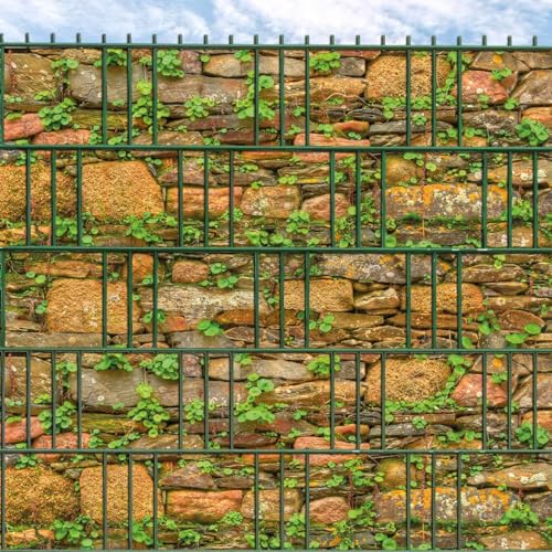 M-tec print® Sichtschutzstreifen bedruckt | Motiv: Natursteinmauer | 3er Pack | Premiumqualität für Doppelstabmattenzaun von M-tec