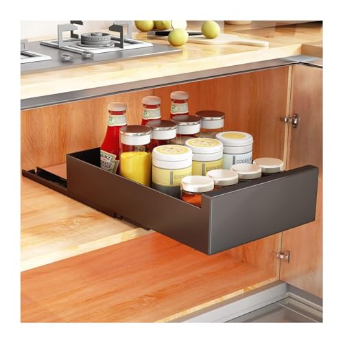 M&Catree Teleskopschublade Ausziehbare Schublade Aufbewahrungsregale für Küchenschränke Ordnungshelfer für tiefen Küchenschränken oder Badezimmerschränken (25x43x8cm) - Black von M&Catree