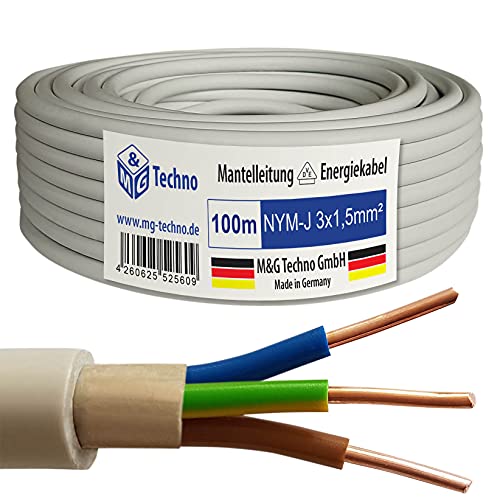 M&G Techno 100m NYM-J 3x1,5 mm² Mantelleitung Feuchtraumkabel Elektrokabel Kupfer Made in Germany von M&G Techno