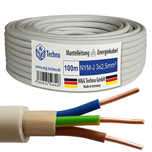 M&G Techno 100m NYM-J 3x2,5 mm² Mantelleitung Feuchtraumkabel Elektrokabel Kupfer Made in Germany von M&G Techno