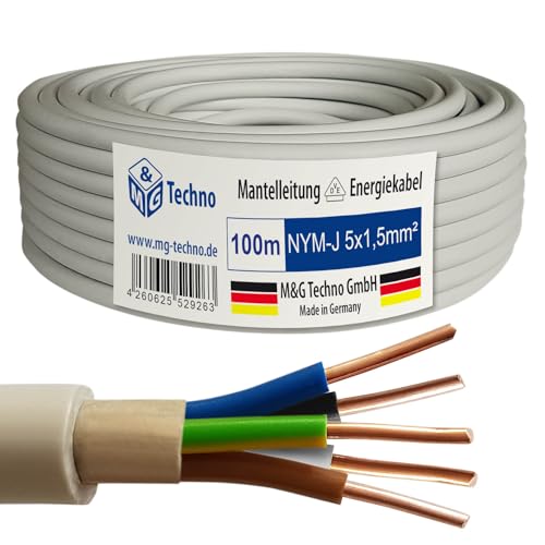 M&G Techno 100m NYM-J 5x1,5 mm² Mantelleitung Feuchtraumkabel Elektrokabel Kupfer Made in Germany von M&G Techno