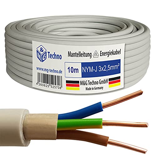 M&G Techno 10m NYM-J 3x2,5 mm² Mantelleitung Feuchtraumkabel Elektrokabel Kupfer Made in Germany von M&G Techno