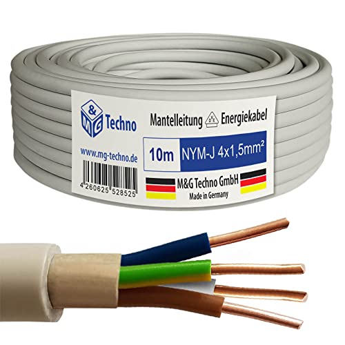 M&G Techno 10m NYM-J 4x1,5 mm² Mantelleitung Feuchtraumkabel Elektrokabel Kupfer Made in Germany von M&G Techno