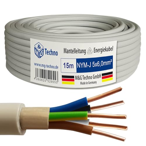 M&G Techno 15m NYM-J 5x6,0 mm² Mantelleitung Feuchtraumkabel Elektrokabel Kupfer Made in Germany M&G Techno 15m NYM-J 5x6,0 mm² Mantelleitung Feuchtraumkabel Elektrokabel Kupfer Made in Germany von M&G Techno