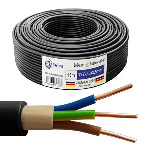 M&G Techno 15m NYY-J 3x2,5 mm² Erdkabel Elektrokabel Beton und Freien Kupfer Made in Germany M&G Techno 15m NYY-J 3x2,5 mm² Erdkabel Elektrokabel Beton und Freien Kupfer Made in Germany von M&G Techno