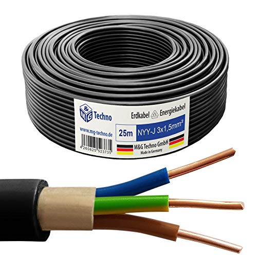 M&G Techno 25m NYY-J 3x1,5 mm² Erdkabel Elektro Strom Kabel Kupfer eindrähtig Made in Germany von M&G Techno