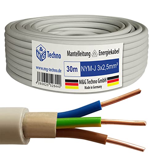 M&G Techno 30m NYM-J 3x2,5 mm² Mantelleitung Feuchtraumkabel Elektrokabel Kupfer Made in Germany von M&G Techno