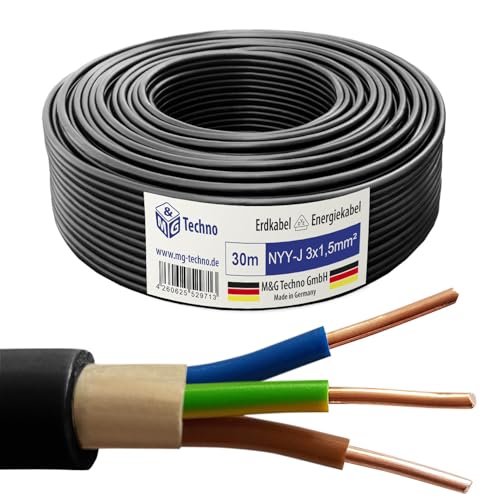 M&G Techno 30m NYY-J 3x1,5 mm² Erdkabel Elektrokabel Beton und Freien Kupfer Made in Germany von M&G Techno