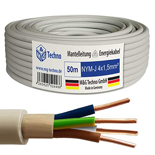 M&G Techno 50m NYM-J 4x1,5 mm² Mantelleitung Elektro Strom Kabel Kupfer eindrähtig Made in Germany von M&G Techno