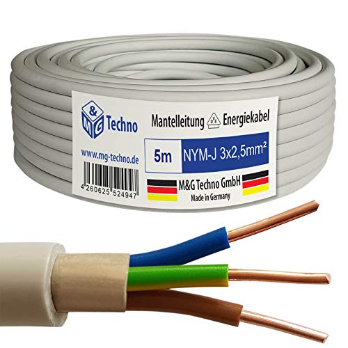 M&G Techno 5m NYM-J 3x2,5 mm² Mantelleitung Feuchtraumkabel Elektrokabel Kupfer Made in Germany von M&G Techno