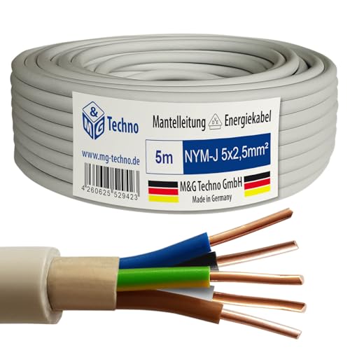 M&G Techno 5m NYM-J 5x2,5 mm² Mantelleitung Feuchtraumkabel Elektrokabel Kupfer Made in Germany M&G Techno 5m NYM-J 5x2,5 mm² Mantelleitung Feuchtraumkabel Elektrokabel Kupfer Made in Germany von M&G Techno