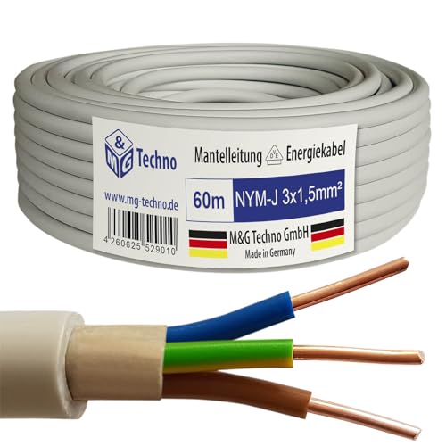 M&G Techno 60m NYM-J 3x1,5 mm² Mantelleitung Feuchtraumkabel Elektrokabel Kupfer Made in Germany M&G Techno 60m NYM-J 3x1,5 mm² Mantelleitung Feuchtraumkabel Elektrokabel Kupfer Made in Germany von M&G Techno