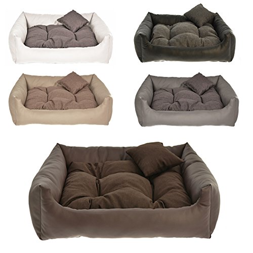 Hundebett Kunst Leder Hundekissen Hundesofa Katzenbett Hundekorb M L XL XXL XXXL (L (ca. 80x65 cm), Dunkelbraun) von M&H-24