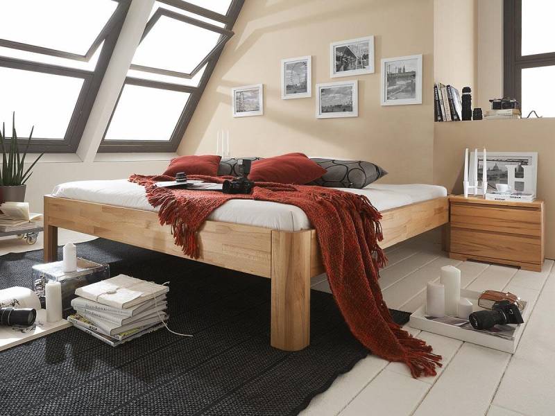 M&H Bettrahmen System C parkettverleimt 120 cm 210 cm Wildeiche massiv geölt Eckig 47 cm von M & H