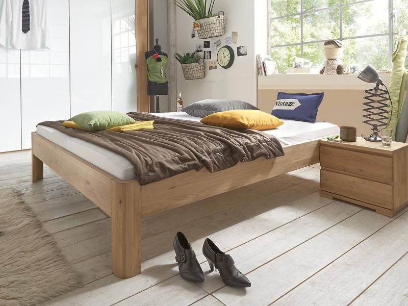 M&H Bettrahmen System C stabverleimt 140 cm 220 cm Wildeiche massiv geölt Eckig 47 cm von M & H