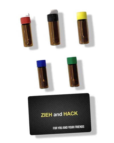 Baller-Fläschchen mit Teleskoplöffel & "Zieh and Hack" Karte für Schnupftabak | Schnupfset | Glas Dosierer | Portionierer | Spender | Sniff Snuff (5er Pack braun) von M&M Smartek