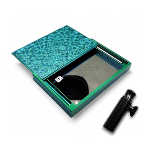 Ballerbox XL inkl. integriertem Spiegel, Röhrchen und Hack-Karten Plus Dosierer für Schnupftabak (Infinity Blossom Blau/Grün) von M&M Smartek