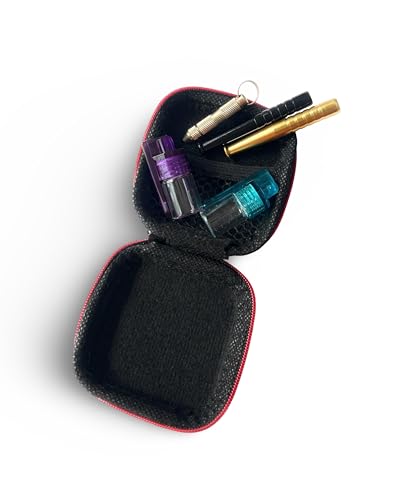 Kleines EDLES Hard Case Schnupftabak Schnupfset Deluxe in schwarzem Case mit zwei Röhrchen, zwei Dosieren und kleinem Löffel (Schnupftabak) für die Hosentasche von M&M Smartek