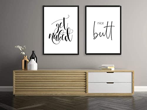 M&M Smartek 2er A3 Poster mit dem Spruch - Nice Butt & Get Naked - lustige Geschenk Zeichen Wand Kunstdruck - Mit oder ohne Rahmen in A3 (Rahmen in schwarz) von M&M Smartek