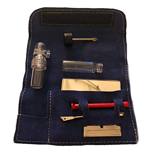 M&M Smartek 7 teiliges Schnupf Set Schnupftabak Etui mit Spiegel, 2X Dosierer, Stäbchen, Zieh-Röhrchen für Schnupftabak (Blau) von M&M Smartek