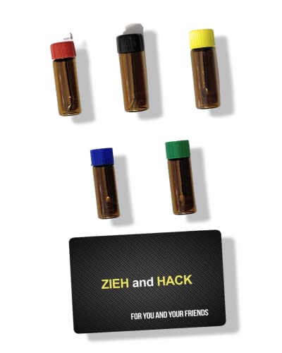 M&M Smartek Baller-Fläschchen mit Teleskoplöffel & Zieh and Hack Karte für Schnupftabak | Schnupfset | Glas Dosierer | Portionierer | Spender | Sniff Snuff (5er Pack braun) von M&M Smartek